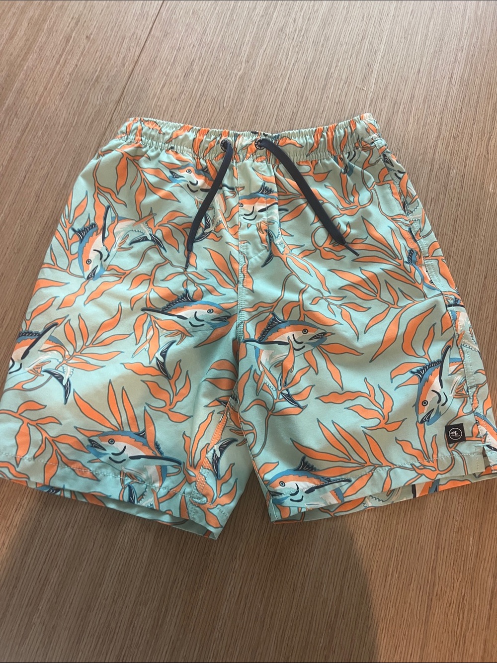 Salt Life Light Aqua Swim Trunks with Orange Tropical Print